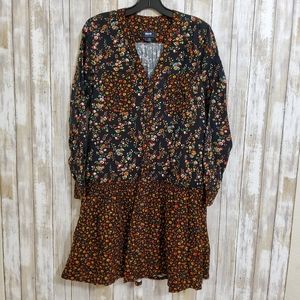 Anthropologie Maeve Marlie Black Floral Tunic Dress Button Front Size US 2